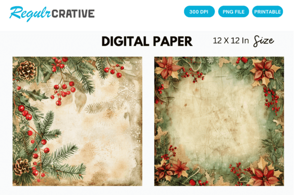 Download Vintage Happy Christmas Digital Paper - Christmas digital paper Collection