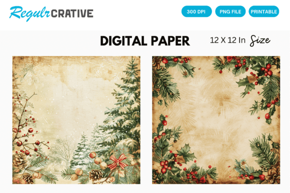 Download Vintage Happy Christmas Digital Paper - Christmas digital paper Collection