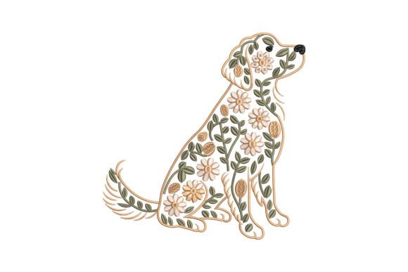 Download Floral Golden Retriever Dog Embroidery - Premium Resources