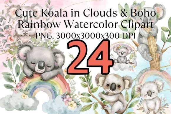 Download Cute Baby Koala Boho Rainbow Watercolor - Baby Collection