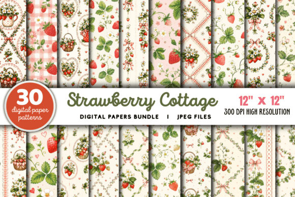 Download Strawberry Cottage Digital Paper Bundle - Digital paper bundle Collection