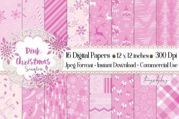 Download Seamless Pink Christmas Digital Paper - Christmas digital paper Collection