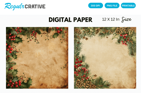 Download Vintage Happy Christmas Digital Paper - Christmas digital paper Collection