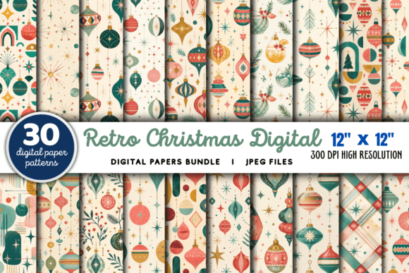 Download Retro Christmas Digital Paper Bundle - Digital paper bundle Collection