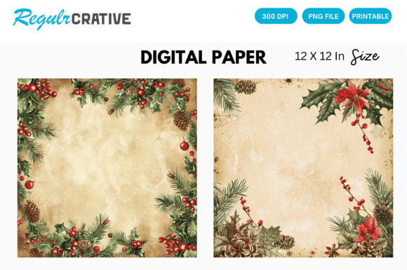 Download Vintage Happy Christmas Digital Paper - Christmas digital paper Collection