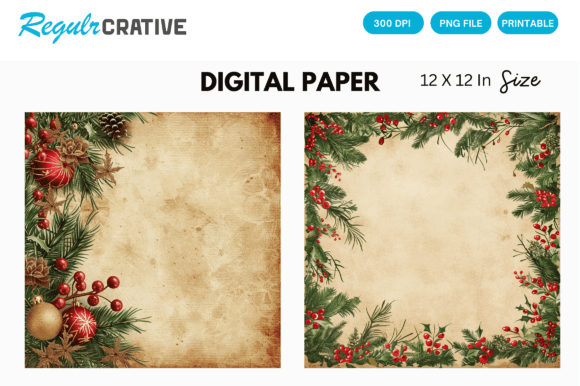 Download Vintage Happy Christmas Digital Paper - Christmas digital paper Collection