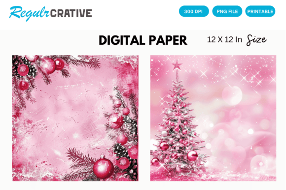 Download Printable Pink Christmas Digital Paper - Christmas digital paper Collection