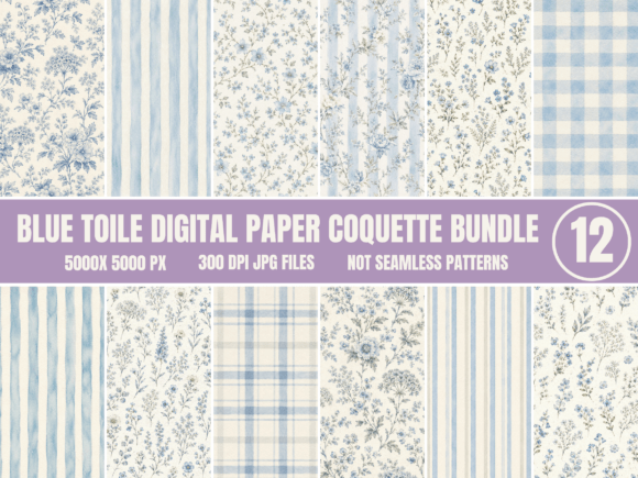 Download Blue Toile Coquette Digital Paper Bundle - Digital paper bundle Collection