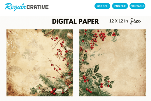 Download Vintage Happy Christmas Digital Paper - Christmas digital paper Collection