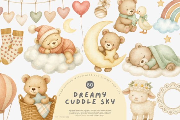 Download Dreamy Set of Baby Bears Nursery Clipart - Baby Collection
