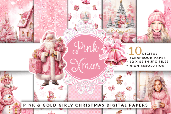 Download Girly Pink Christmas Digital Paper Pack - Christmas digital paper Collection