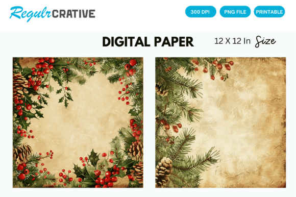 Download Vintage Happy Christmas Digital Paper - Christmas digital paper Collection