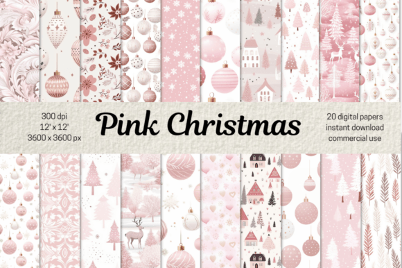 Download Pink Christmas Digital Paper Background - Christmas digital paper Collection