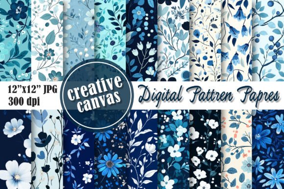 Download Blue Floral Digital Paper Bundle - Digital paper bundle Collection