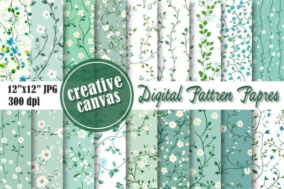 Download Green Floral Vine Digital Paper Bundle - Digital paper bundle Collection