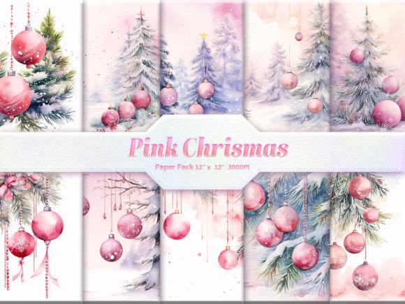 Download Pink Christmas Digital Paper Pack - Christmas digital paper Collection