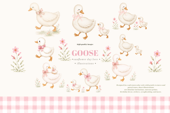 Download Cute Baby Goose Pink Bow Floral Clipart - Baby Collection