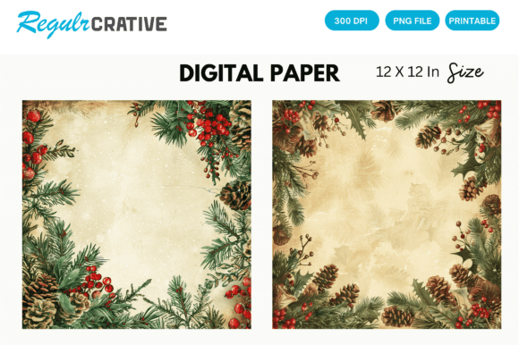 Download Vintage Happy Christmas Digital Paper - Christmas digital paper Collection