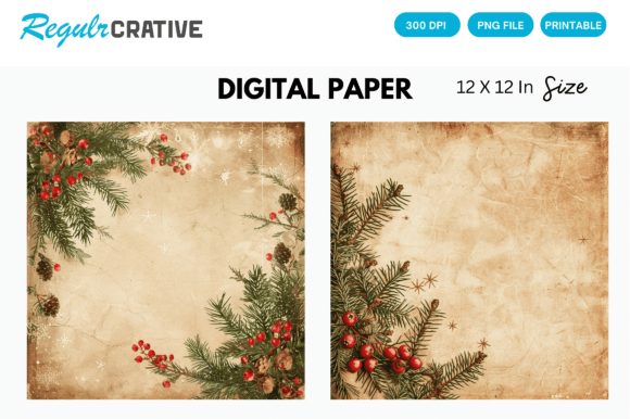 Download Vintage Happy Christmas Digital Paper - Christmas digital paper Collection