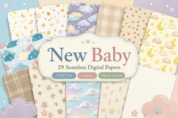 Download New Baby Digital Pattern Papers - Baby Collection