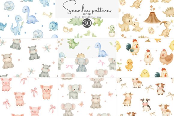 Download Baby Animals 30 Cute Pattern Set - Baby Collection