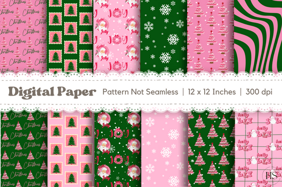 Download 12 Pink Christmas Digital Paper Bundle - Digital paper bundle Collection