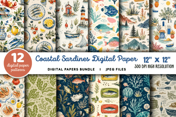 Download Coastal Sardines Digital Paper Bundle - Digital paper bundle Collection